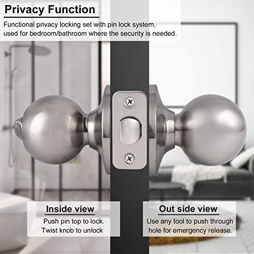 15 Pack Privacy Door Handle Satin Nickel Finish Interior Bed/Bathroom Keyless Lockset Ball Shape
