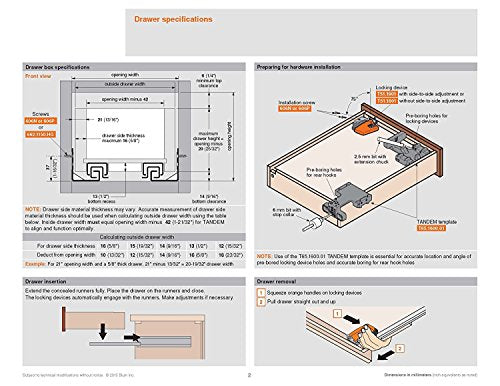 15in BLUM Tandem Set of 6 Drawer Slides Plus BLUMOTION Complete Kit. Locking Devices Rear mounting Brackets and Screws