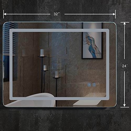 Led Bathroom Lighting Mirror 32x24 ISTRIPMF Vanity Makeup Mirror with Light Anti-Fog Function Wall Mounted Adjustable White Light Thickness 5MM Dimmabl...