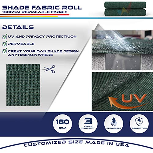Windscreen4less Dark Green Sunblock Shade Cloth,95% UV Block Shade Fabric Roll 6ft x 120ft