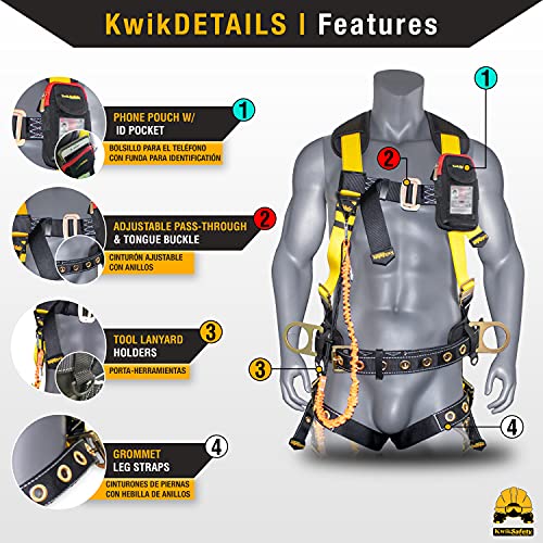 KwikSafety (Charlotte, NC) TYPHOON (4 PACK) ANSI Fall Protection Full Body Safety Harness Personal Protective Equipment Dorsal Ring Side D-Rings Grommet Leg Straps Tool Lanyard Bolt Pouch Construction