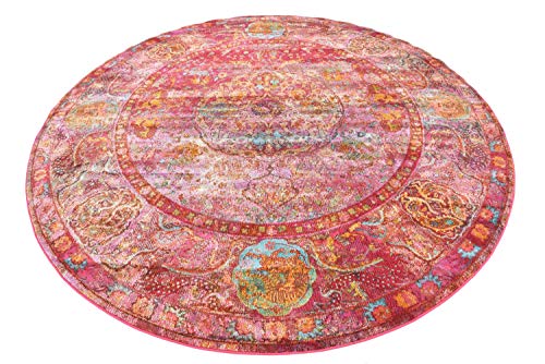 Unique Loom Baracoa Collection Bright Tones Vintage Traditional Round Rug, 8 ft 4 in, Red/Pink