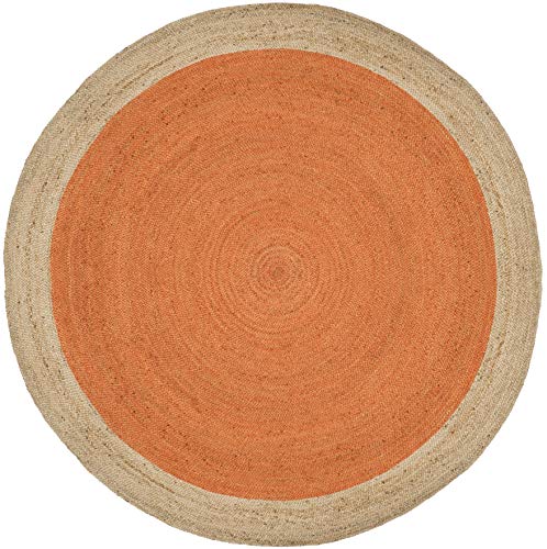Safavieh Natural Fiber Round Collection NF801B Handmade Boho Braided Jute Area Rug, 9' x 9' Round, Orange
