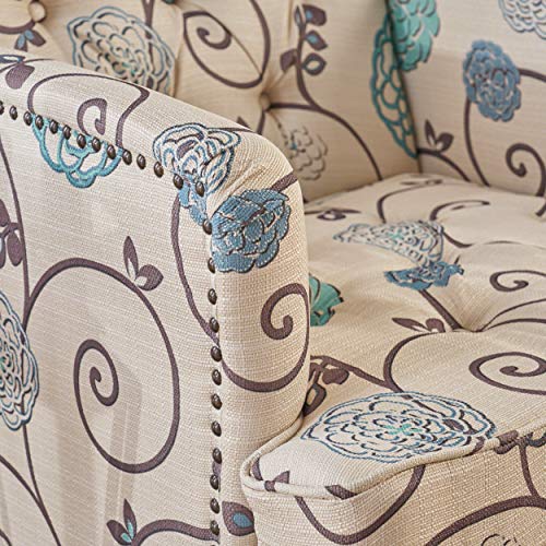 Christopher Knight Home Harrison Fabric Tufted Club Chair, White / Blue