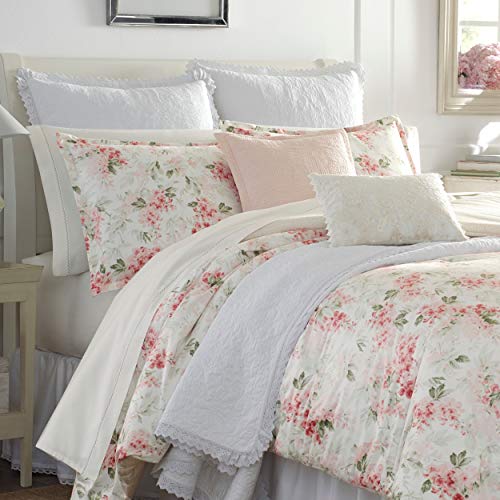 Laura Ashley Wisteria Collection Luxury Ultra Soft Comforter, All Season Premium Bedding Set, Stylish Delicate Design for Home Décor, King, Blush