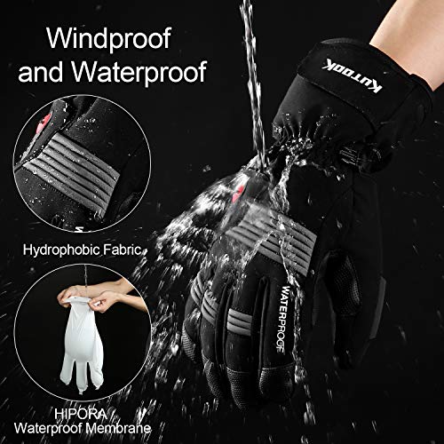 KUTOOK Electric Heat Gloves Rechargeable Battery Heated Gloves Waterproof Windproof in Winter Cold Weather Men Women Black Large