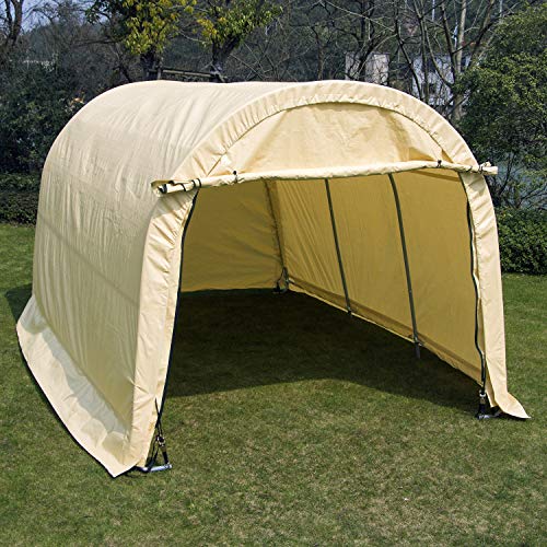 wonline 10x15x8ft Portable Heavy Duty Carport, Car Canopy Shelter Garage Storage Shed for Patio Outdoor, Beige, Round Top Style