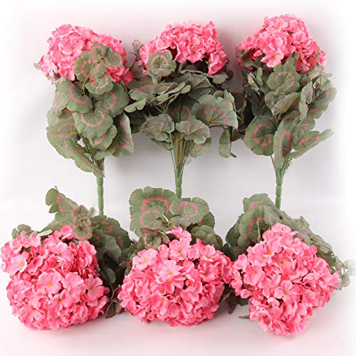 Larksilk Pink Artificial Geranium Flower Bush | Decorative Silk Artificial Plant Perfect for Outdoors or Indoor Décor, 18-Inch Tall, 12-Pack