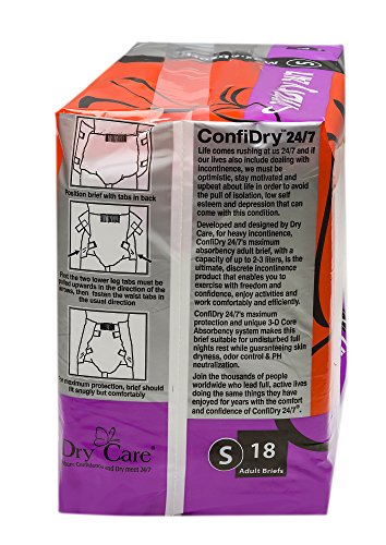 ConfiDry 24/7 Dry Care Max Absorbency Adult Brief Diapers, Small, 72 Count, 4 Pack Case