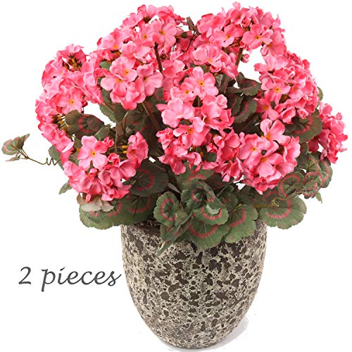 Larksilk Pink Artificial Geranium Flower Bush | Decorative Silk Artificial Plant Perfect for Outdoors or Indoor Décor, 18-Inch Tall, 12-Pack