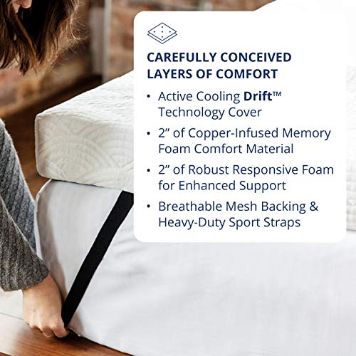 ViscoSoft 4-Inch Active Cooling Memory Foam Mattress Topper Queen | Select Copper Pad & Drift Cover