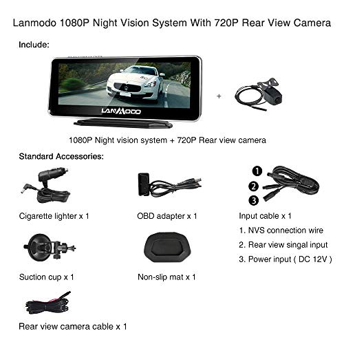 LANMODO Car Night Vision Front and Rear Dual Camera,Waterproof 8.2" HD Screen 1080P Full-Color Image Active Infrared Backup Camera Sony DSP Chip Inside,Night View Distance up to 984 ft/300M