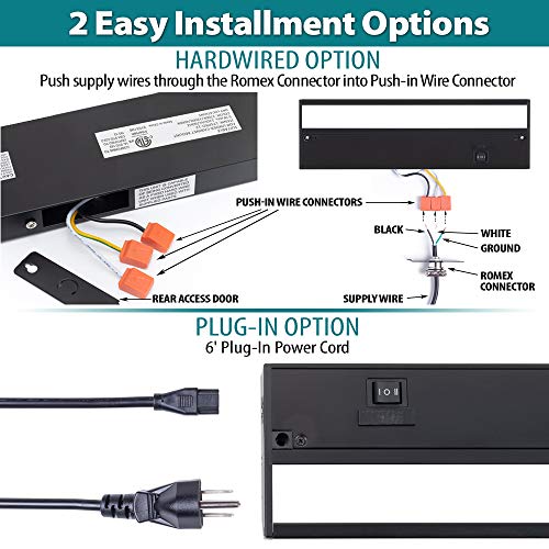 LED Under Cabinet Lighting by NSL - Dimmable Hardwired or Plugged-in installation - 3 Color Temperature Slide Switch - Warm White (2700K), Soft White (3000K), Cool White (4000K) - 40 Inch Black Finish