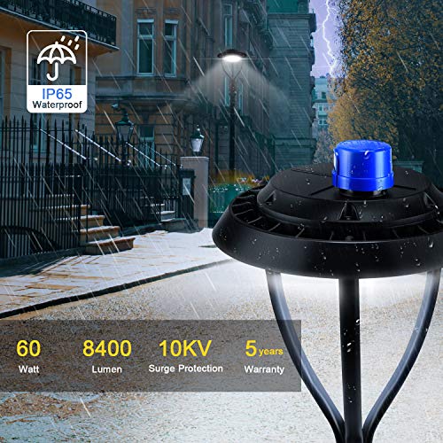 Led Post Top Light 60W, LED Circular Area Light with Photocell 5000K Daylight (300W Equivalent) Outdoor Lamp Top Pathway Pole Light Fixture for School Street Light Yard Commercial Area Light