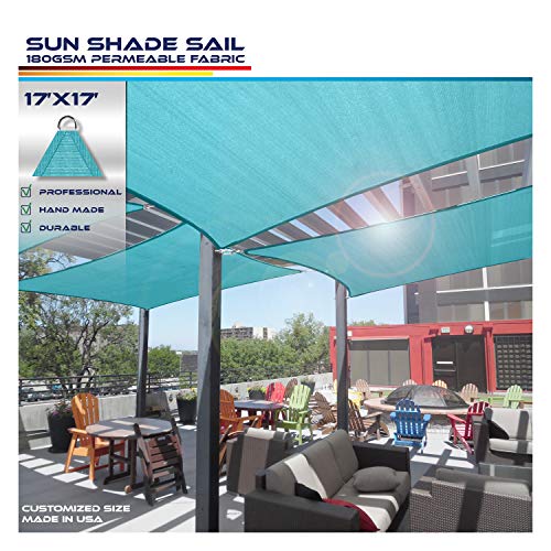 Windscreen4less 17' x 17' Square Sun Shade Sail - Solid Turquoise Durable UV Shelter Canopy for Patio Outdoor Backyard - Custom Size