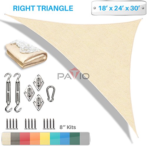 Patio Paradise 18' x 24' x 30' Sun Shade Sail with 8 inch Hardware Kit, Beige Right Triangle Canopy Durable Shade Fabric Outdoor UV Shelter - 3 Year Warranty - Custom