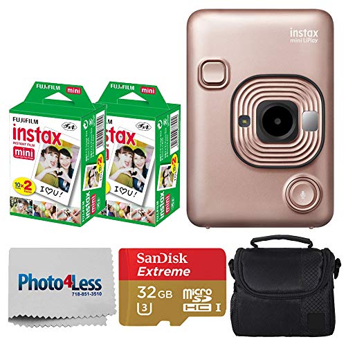 Fujifilm Instax Mini LiPlay Hybrid Instant Camera Film 40 Shots 32GB Micro SDHC Memory Card Deluxe Bundle