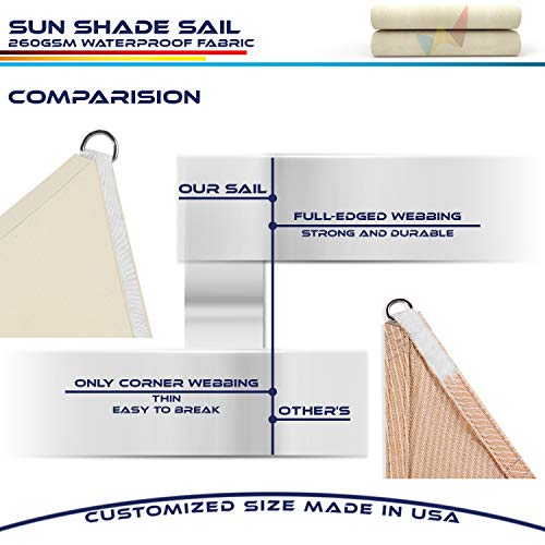 Windscreen4less Terylene Waterproof Sun Shade Sail UV Blocker Rectangle Sunshade Patio Canopy Sail 8' x 23' in Color Beige Included Free Pad Eyes 260GSM - Customized Sizes