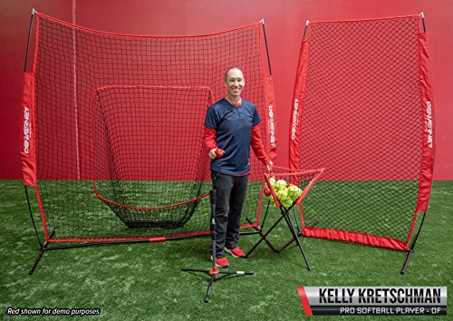 PowerNet All in ONE Coach Bundle (Navy) 7x7 DLX Practice Net + I-Screen +3Pack Weighted Training Ball