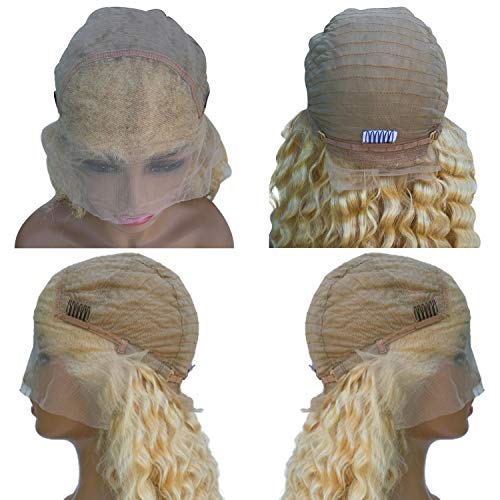 18 Inch 613 Lace Front Wig Curly Brazilian Virgin Human Hair Blonde Deep Wave Lace Front Wigs for Black Women 150% Density Pre Plucked with Baby Hairs, Can be Dyed
