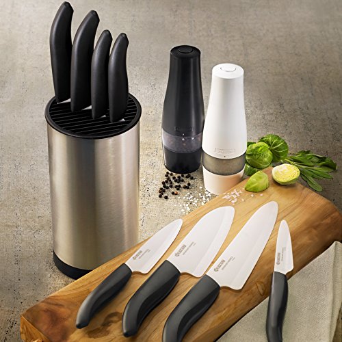Kyocera KB5PC-FKWHBK-U-BK Revolution Universal Knife Block Set, Blade Sizes: 7", 5.5", 4.5", 3", White