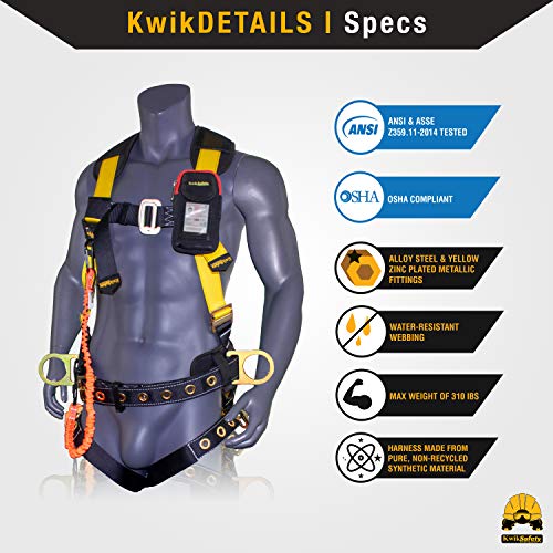 KwikSafety (Charlotte, NC) TYPHOON (4 PACK) ANSI Fall Protection Full Body Safety Harness Personal Protective Equipment Dorsal Ring Side D-Rings Grommet Leg Straps Tool Lanyard Bolt Pouch Construction