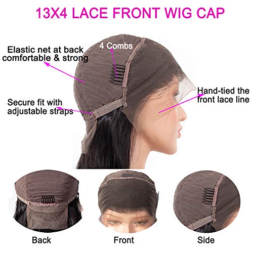 13x4 Human Hair Lace Front Wigs Brazilian Body Wave Frontal Wig Pre Plucked With Baby Hair Natural Hairline Body Wave Wigs For Black Women 150% Density Natural Color(16 Inch)