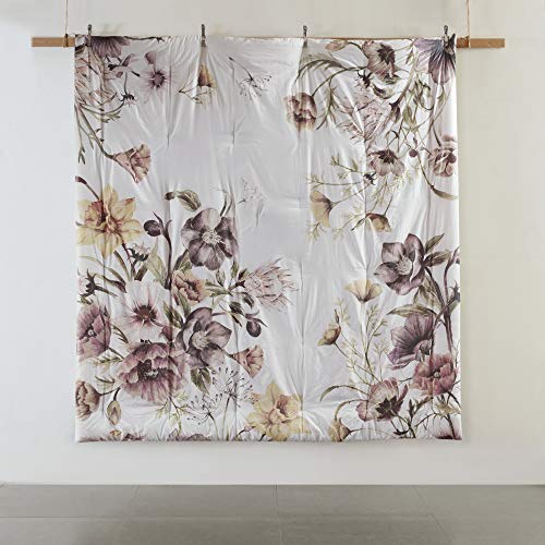 Madison Park Cassandra 8 Pc 100% Cotton Percale Large Floral Print with Reverse Solid Embroidered and Tufted Toss Pillows Shabby Chic All Season Comforter Bedding Set, Cal King, Blush
