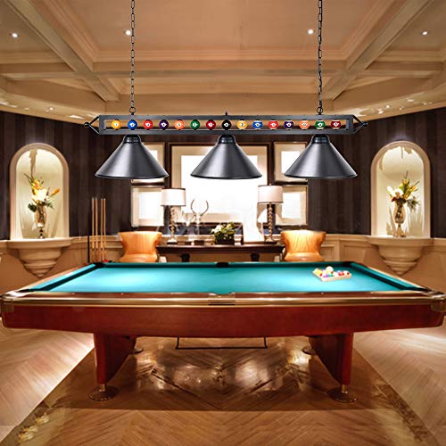 Wellmet Billiard Light For Pool Table Hanging Over W/ Matte Metal Shades & Ball Decor Perfect For Game Room Kitchen Island