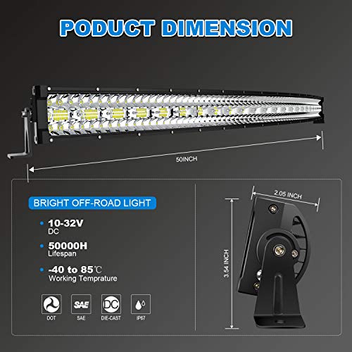Led Light Bar T-Former 50Inch 936W+ 22Inch 390W Curved Triple Row Combo LED Light Bars Kit + 4Pcs 4in Offroad Driving Fog Lights W/Rocker Switch Wiring Harness Kit for Jeep Tucks Polaris Boats