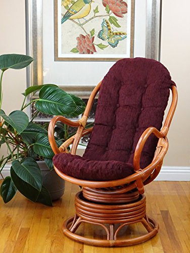 Java Lounge Swivel Rocking Chair with Cream Cushion Natural Rattan Wicker Handmade, Colonial