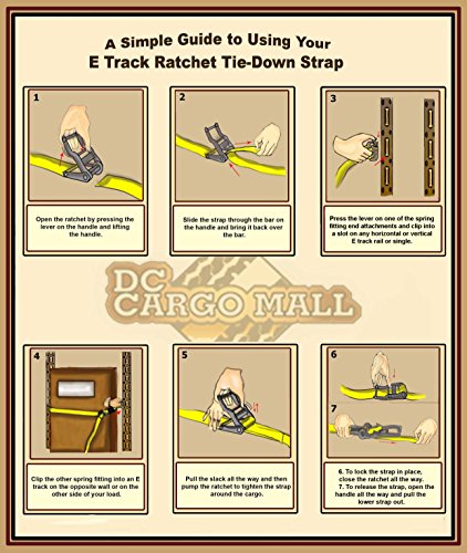 20 E Track Ratchet Tie-Down Cargo Straps, 2" x 16' Durable Ratcheting Strap Cargo TieDowns, Heavy Duty Grey Polyester Tie-Downs, ETrack Spring Fittings…