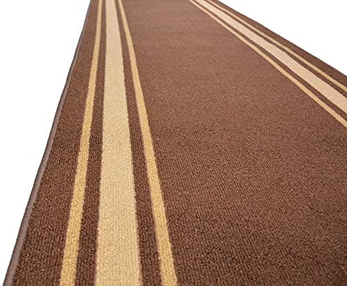 Custom Size Solid Border Roll Runner 32 in Wide x Your Length Choice Slip Resistant Rubber Back Area Rugs and Runners (Brown with Beige Border 28 ft x 32 in)