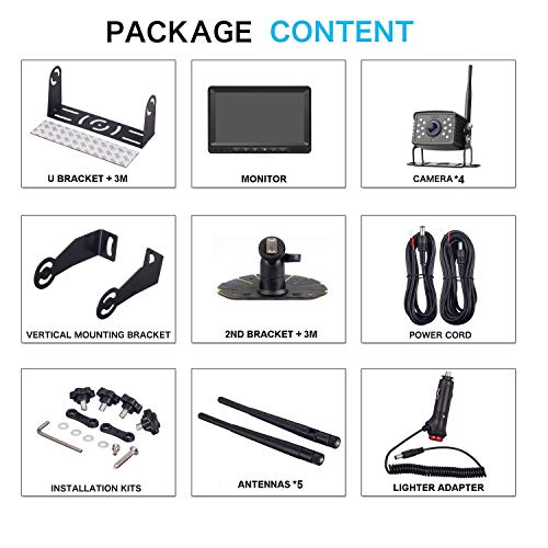 HD Digital Wireless 4 Backup Camera 7'' Monitor Kit Split Screen IP69K Waterproof