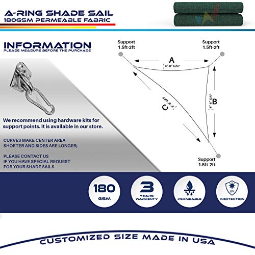 Windscreen4less 23' x 24' x 33.2' Triangle Sun Shade Sail - Solid Green Durable UV Shelter Canopy for Patio Outdoor Backyard Included Free Pad Eyes - Custom Size (3 Year Warranty)
