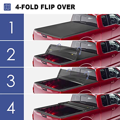 MOSTPLUS Quad 4-Fold 6.5 FT Soft Fold Truck Bed Tonneau Cover For 2009-2014 Ford F150 F-150 Styleside Fourth Fold (Excl Raptor Series) Without Utility Track System