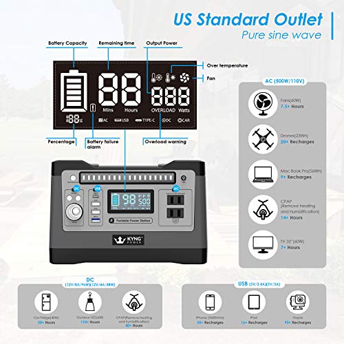 KYNG Portable Power Station Solar Generator Backup Lithium Battery Pure Sine Wave AC Outlet 1000w peak Emergency Power Supply