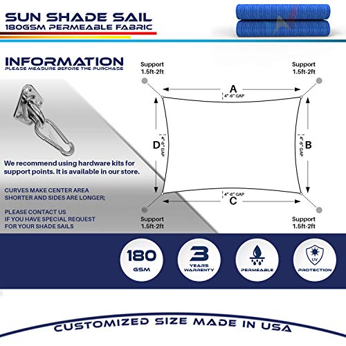 Windscreen4less 14' x 23' Rectangle Sun Shade Sail - Solid Blue Durable UV Shelter Canopy for Patio Outdoor Backyard - Custom Size