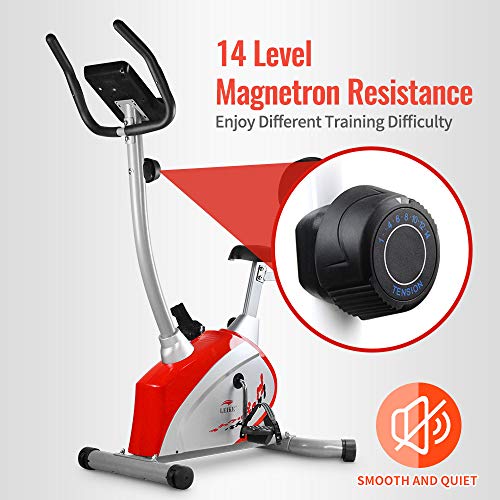 leikefitness Exercise Bike easy to assemble Magnetically Controlled Stationary spin bike Indoor Cycling Upright Bike for Home Gym Cardio Workout 600C (RED)