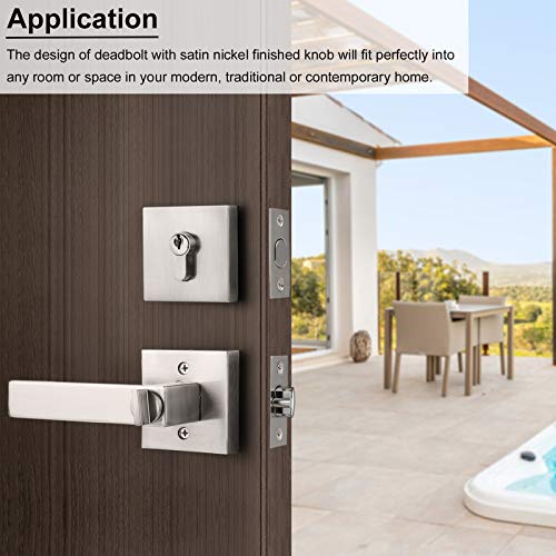 10 Sets Entry Door Handles with Single Cylinder Deadbolt for Exterior Front Doors, Satin Nickel Finish Keyed Alike Leversets, Come with Same Keys, Contractor Pack of 6