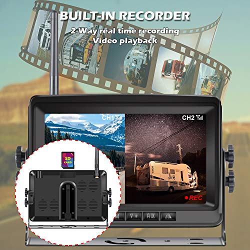 Digital Wireless Backup Camera Kit, Niloghap Upgrade HD Observation System, 7" Built-in DVR Monitor