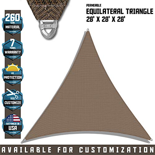 TANG Sunshades Depot A Ring Design Steel Cable Wire Reinforcement 28'x28'x28' Equilateral Triangle Sun Shade Sails Brown Heavy Duty Permeable 260GSM UV Block Patio Garden Deck Dock Carport Cover