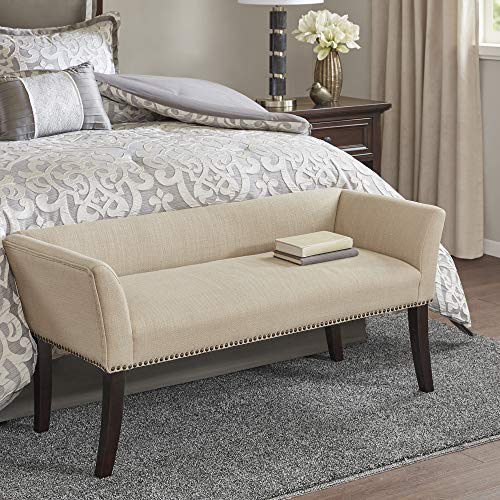 Madison Park Welburn Bedroom Solid Wood Polyester Fabric Seating Modern Style, Accent Bench Ottoman Cream
