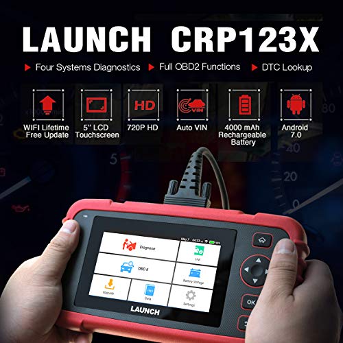 LAUNCH Code Reader CRP123X OBD2 Scanner Scan Tool for ABS SRS Transmission Engine Code Reader Car Diagnostic Tool with Battery Test, Android 7.0 Based, 5.0â Touchscreen, AutoVIN, Wi-Fi Free Updates