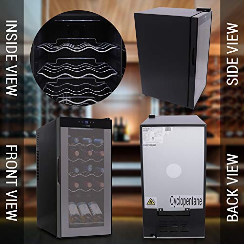 15 Bottle Wine Cooler Refrigerator White and Red Wine Fridge Chiller Countertop Wine Cooler 15 Bottle Capacity Digital Control Glass Door