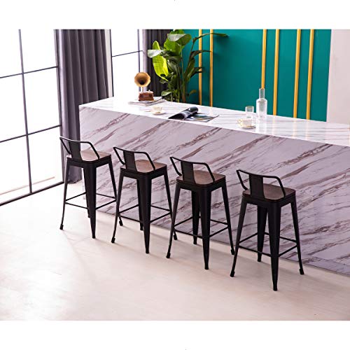 Tongli Metal Barstool Counter Industrial Patio Dining Chair for Kitchen Matte Black Backless(Set of 4) 30"