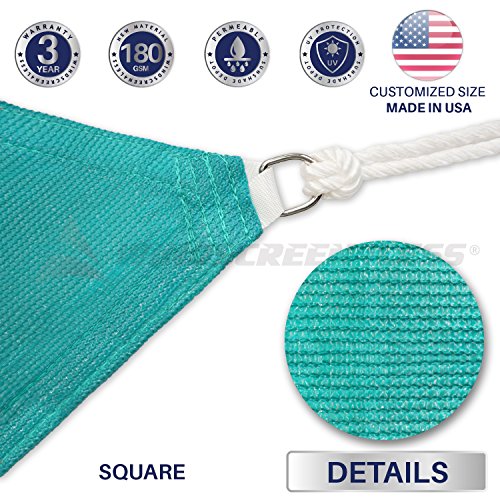Windscreen4less 17' x 17' Square Sun Shade Sail - Solid Turquoise Durable UV Shelter Canopy for Patio Outdoor Backyard - Custom Size