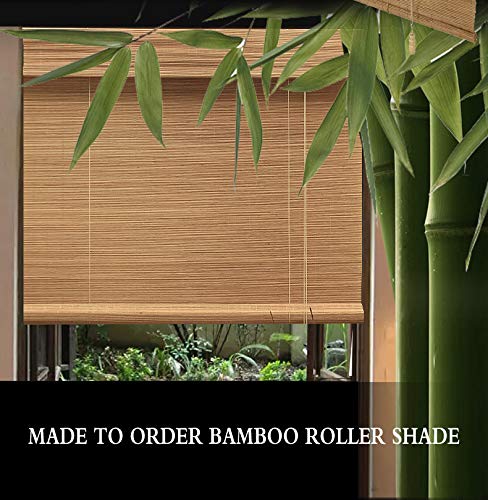 PASSENGER PIGEON Bamboo Roller Shades, Light Filtering Roll Up Blinds with Valance, 75" W x 60" L, Sarasota Camel