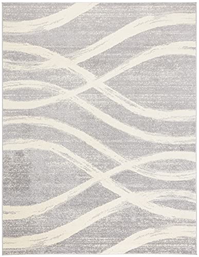 SAFAVIEH Adirondack Collection ADR125B Modern Wave Distressed Non-Shedding Living Room Bedroom Dining Home Office Area Rug, 6' x 9', Grey / Cream