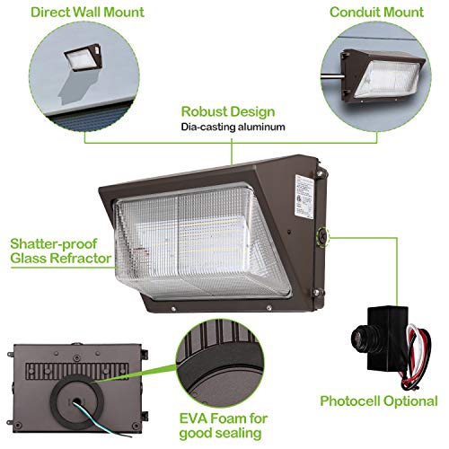 Hykolity High Output LED Wall Pack Outdoor Commercial Area Security Light 0-10V Dimmable 5000K Daylight DLC Complied 4 Pack
